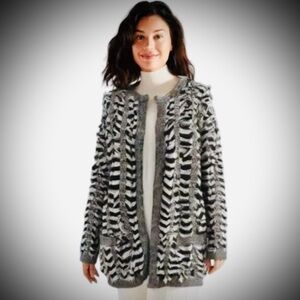 Endless Rose Black & White Fringe Knit Cardigan Sweater size S/M